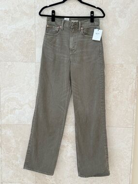 AE77 New York Olive Green Stovepipe Wide Leg Jeans Pants Size 2 NWT